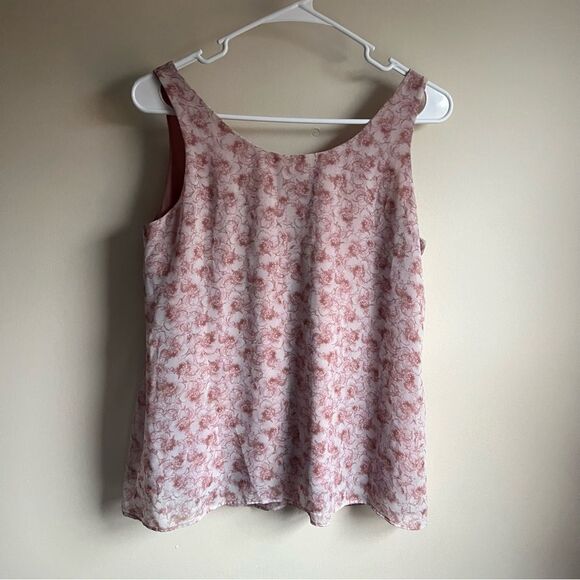 Loft Pink Floral Popover Flowy Sleeveless Blouse Tank Top Cottagecore romantic - Picture 4 of 5